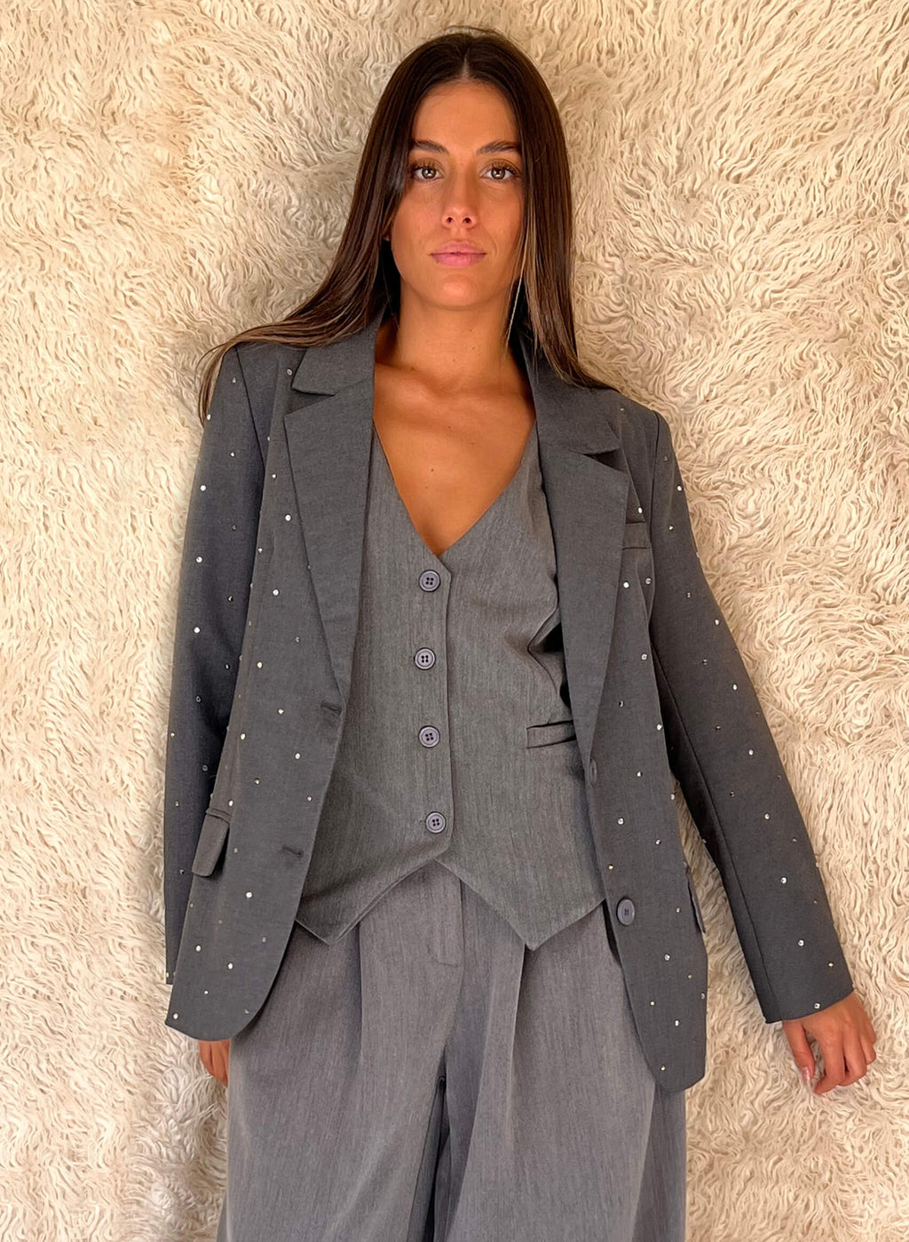 Blazer motivos brillantes gris