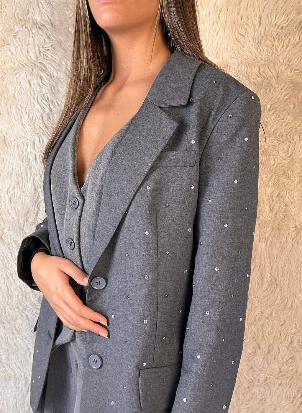 Blazer motivos brillantes gris