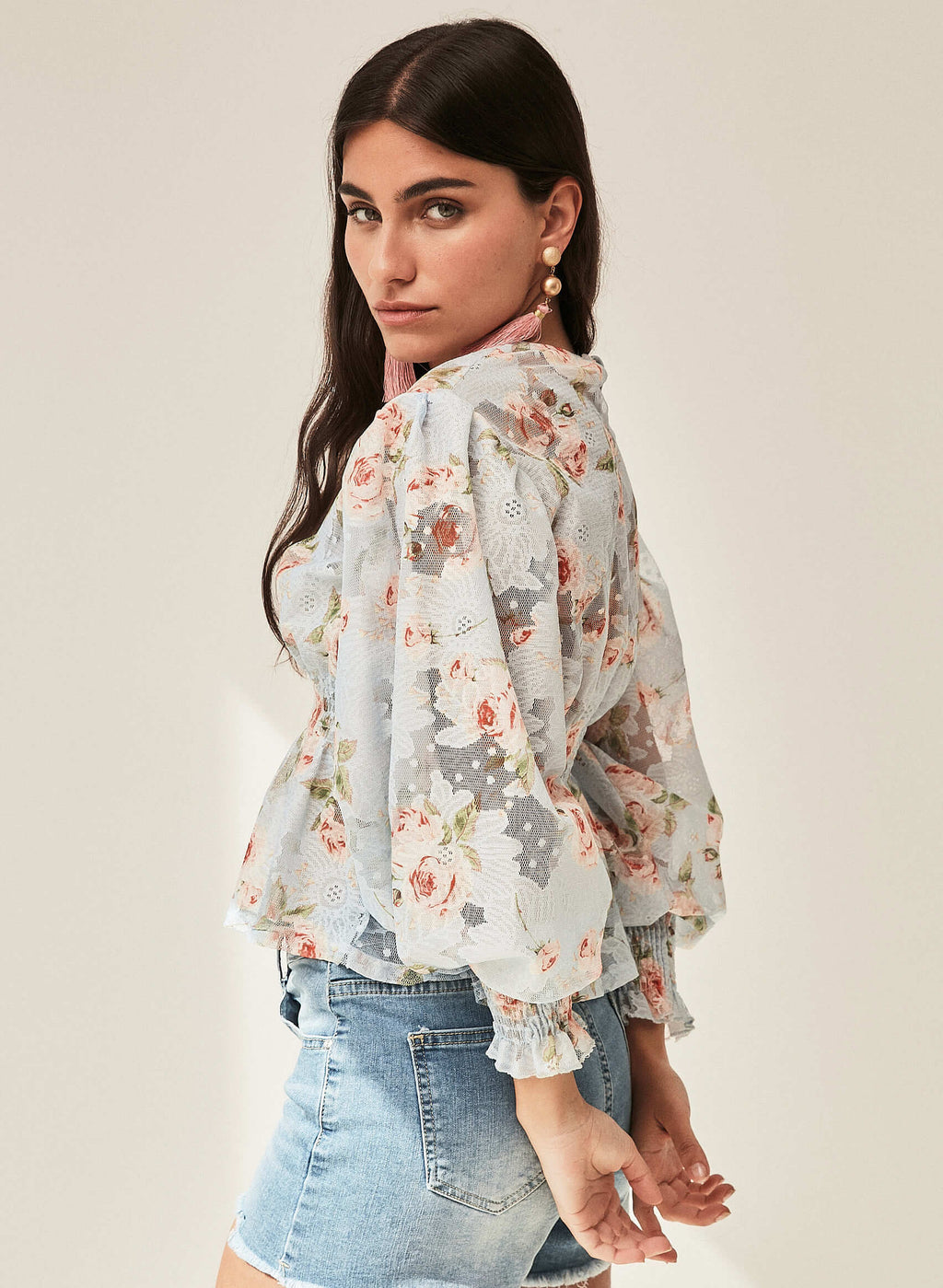 Blusa vintage flores transparencias