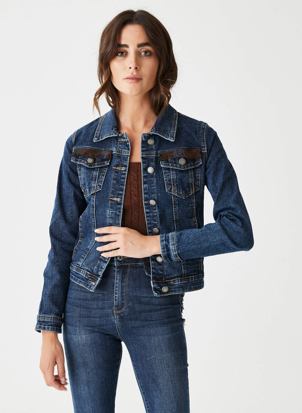 Chaqueta denim tapicería flecos