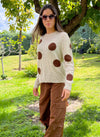 Jersey beige topos marrón lana y alpaca